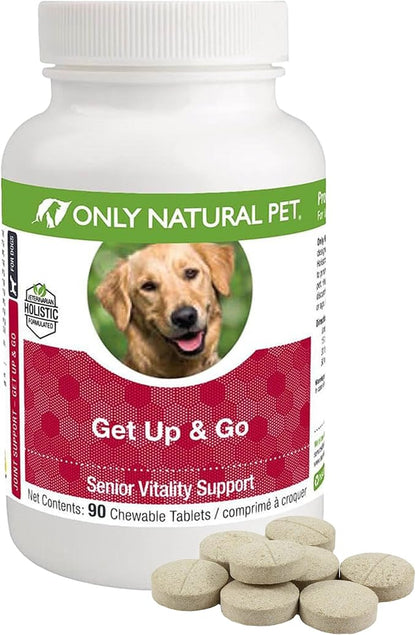 Only Natural Pet Get Up & Go Herbal Joint Support Supplement for Dogs - Holistically Formulated with Corydalis & Turmeric Hip & Joint Daily Vitamin for Senior Dog - Turkey Flavor - 90 Chewable Tablets