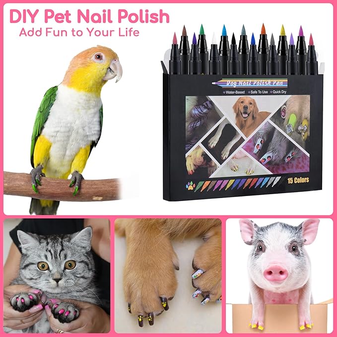 15 Colors Dog Nail Polish Pens Quick Dry, Pet Nail Polish Set for Dogs DIY Dogs Puppy Nails, Dog Safe Nail Polish Non Toxic, Odorless, Easy to Apply