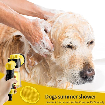 6 Pieces Dog Wash Hose Attachment with Soap Dispenser Pet Bathing Tool Set Dog Comb Brush for Pet Washing(8.27 x 4.72 x 5.51 Inch,Yellow)