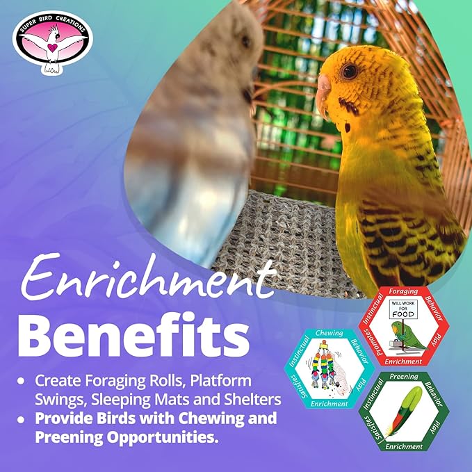 Super Bird Creations SB50001 Seagrass Mat for Cage Decor, Pet Enrichment and Boredom Relief - Versatile Toy-Making Base - Ideal for Parrots - Small to Large Birds & Reptiles - 7"x7" (1 Pack)