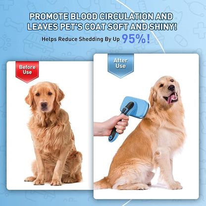 Dog Brush for Shedding, Self-Cleaning Slicker Brush, Perfect for Short & Long Haired Pets, Removes Mats, Tangles, Loose Fur, Gentle on Skin, Ideal for Small, Medium, Large Dogs. Blue