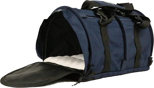 SturdiBag Large Pet Travel Carrier: Flexible Height for Cat and Dog Soft Sided with Safety Clips and Seatbelt Straps | Navy, 18" x 12" x 12" (PN: SB2-PRO-N)
