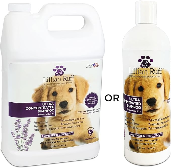 Lillian Ruff High Concentrate Professional Grooming Shampoo for Dogs with Hydrating Essential Oils  30:1 Concentration for Bathing System - Clean, Condition, & Deodorize Dry Sensitive Skin (Gallon)