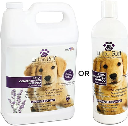 Lillian Ruff High Concentrate Professional Grooming Shampoo for Dogs with Hydrating Essential Oils  30:1 Concentration for Bathing System - Clean, Condition, & Deodorize Dry Sensitive Skin (Gallon)