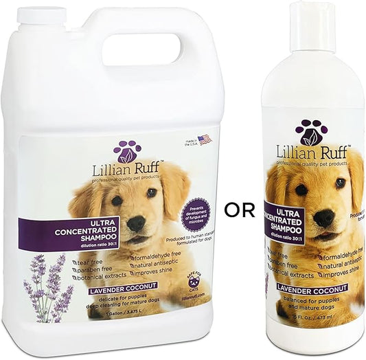 Lillian Ruff High Concentrate Professional Grooming Shampoo for Dogs with Hydrating Essential Oils  30:1 Concentration for Bathing System - Clean, Condition, & Deodorize Dry Sensitive Skin (Gallon)