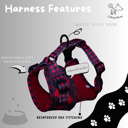 Dog Harness and Leash Set, No Pull Adjustable Soft Padded Vest, No Choke (Small, Red Plaid)