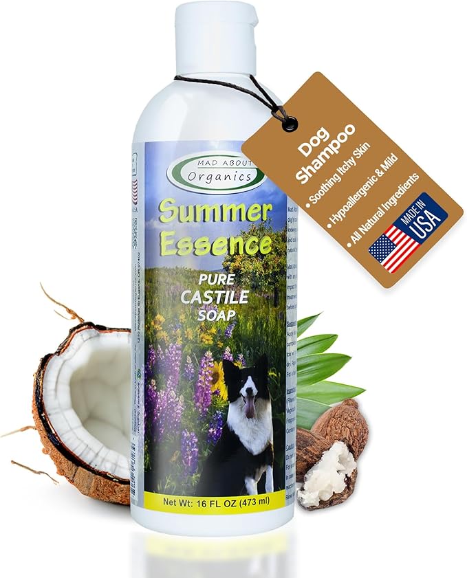 Summer Essence Dog Shampoo - Pure Castile Soap with Botanical Fruit & Flower Oils, Gentle Formula for Delicate Skin, Mild and Calming for Dogs from 4 Weeks & Older, 16 oz