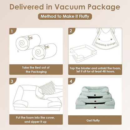 EHEYCIGA Orthopedic Large Dog Bed, Waterproof Memory Foam, Non-Slip Bottom, Sage Green, 35"L x 22"W x 6.5"Th