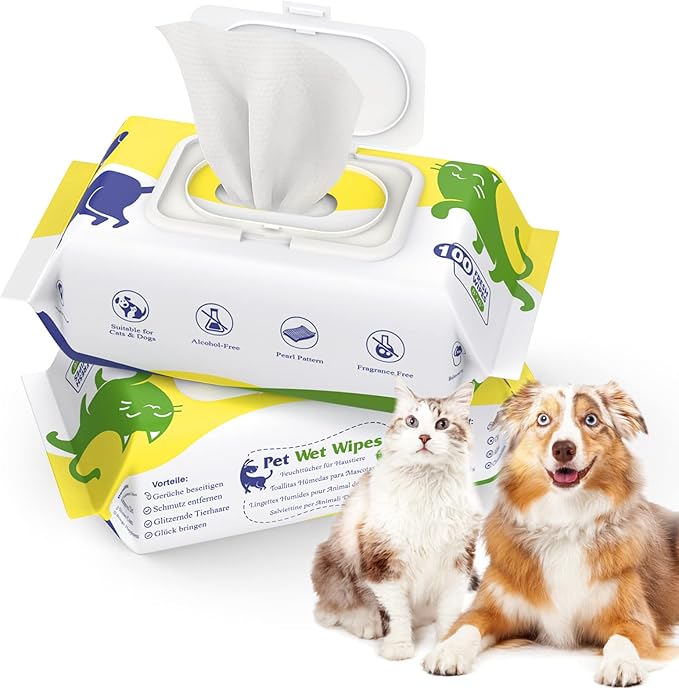 Dog Wipes for Paws and Butt, Pet Wipes for Dog Cat, Unscented Hypoallergenic Thick Dog Grooming Wipes for Cleaning Deodorizing, Puppy Wipes for Face Eye Ears Body Bath, 2Pack/200 Count