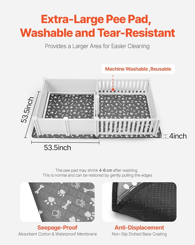VEVOR Dogs Whelping Box, 93.3x48.4x18.1 inch, Plastic PVC Puppies Playpen with Height Adjustable Door and Washable Pee Pad, 2-Room Layout Indoor Puppy Play Pen for Extra Large Breed Dogs, Milk White