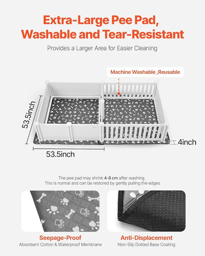 VEVOR Dogs Whelping Box, 93.3x48.4x18.1 inch, Plastic PVC Puppies Playpen with Height Adjustable Door and Washable Pee Pad, 2-Room Layout Indoor Puppy Play Pen for Extra Large Breed Dogs, Milk White