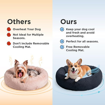 Donut Dog Bed + Removable Cooling mat, Calming Dog Bed Washable Ideal for Small to Large Dogs and Cats & Round Dog Bed, Multiple Sizes (Blue, Combo Medium (30" L x 30" W x 8" Th))