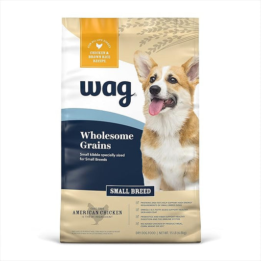 Amazon Brand – Wag Small Breed Dry Dog Food, Chicken and Brown Rice, 15 lb Bag
