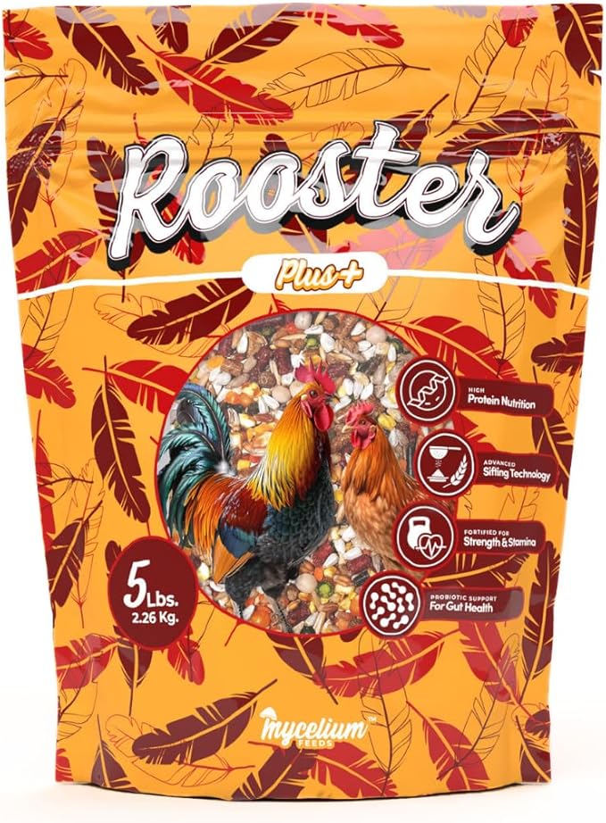 Mycelium Organic Rooster Plus Feed (5 LB Bag) | High-Protein Chicken Feed with Vitamin Support for Strength, Stamina & Gut Health | Natural Poultry Grain Blend with Fish Meal | Non-GMO, Made in USA