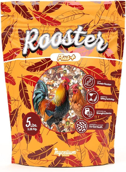 Mycelium Organic Rooster Plus Feed (5 LB Bag) | High-Protein Chicken Feed with Vitamin Support for Strength, Stamina & Gut Health | Natural Poultry Grain Blend with Fish Meal | Non-GMO, Made in USA