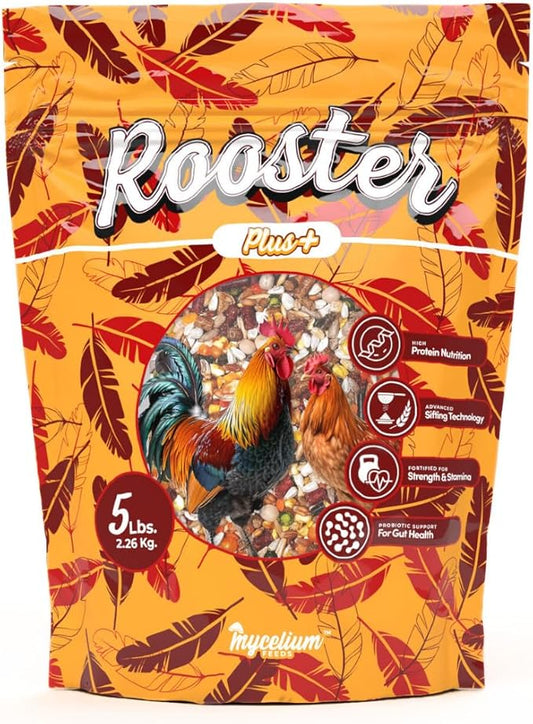 Mycelium Organic Rooster Plus Feed (5 LB Bag) | High-Protein Chicken Feed with Vitamin Support for Strength, Stamina & Gut Health | Natural Poultry Grain Blend with Fish Meal | Non-GMO, Made in USA