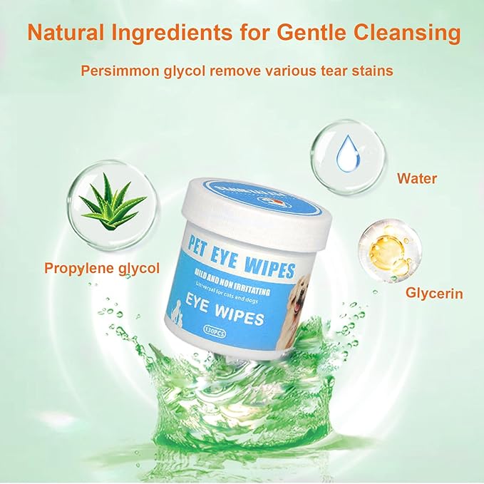 Pet Eye Wipes For Dogs, Natural Dog Wipes for Paws and Eyes,Gentle and Safe Dog Wipes Cleaning for Remove Tear Stains and Mucus, Dog Eye Wipes and Cleaning Wipes for Dog, Cat, furry animals 130 pcs