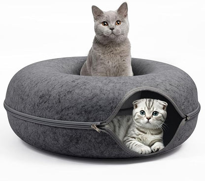 Cat Caves for Indoor Cats, Large Cat Tunnel for Multiple & Large Cats, Scratch Detachable Cave Bed, Kitten Donut Kitty Hideaway Up to 45 Lbs