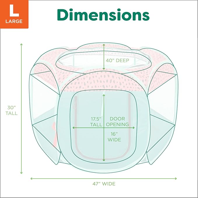 Furhaven Portable Dog Playpen Cat Tent, Pet Playground/Kennel Foldable Indoor Outdoor Zippered Puppy Crate - Green & Pink, Large