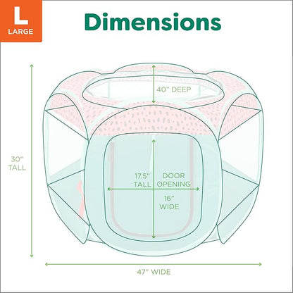Furhaven Portable Dog Playpen Cat Tent, Pet Playground/Kennel Foldable Indoor Outdoor Zippered Puppy Crate - Green & Pink, Large