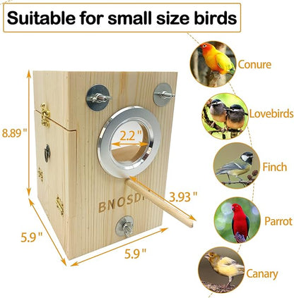BNOSDM Parakeet Nesting Box Transparent Bird Breeding Nest Boxes Natural Wood Bird Cage (M)