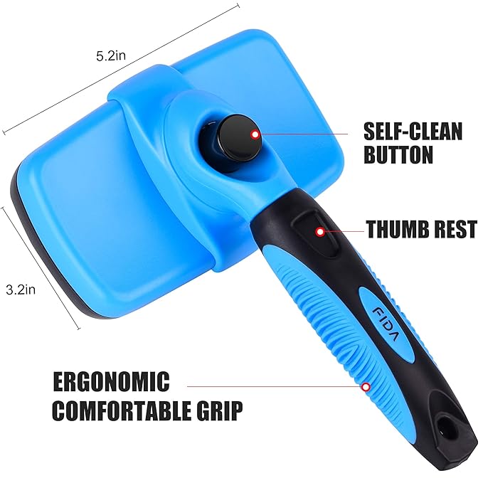 Fida Self Cleaning Slicker Brush with Protective Ball Tips, Dog Brush/Cat Brush for Shedding and Grooming Loose Undercoat, Mats - for Small, Medium & Large Dogs and Cats with Short to Long Hair