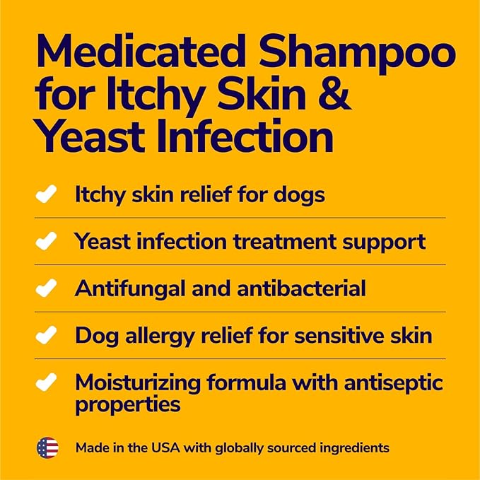 Medicated Dog Shampoo for Itchy Skin Relief - Yeast Infection Treatment for Dogs & Dog Allergy Relief Hot Spot Treatment - Hydrocortisone Antifungal Shampoo (16 oz)