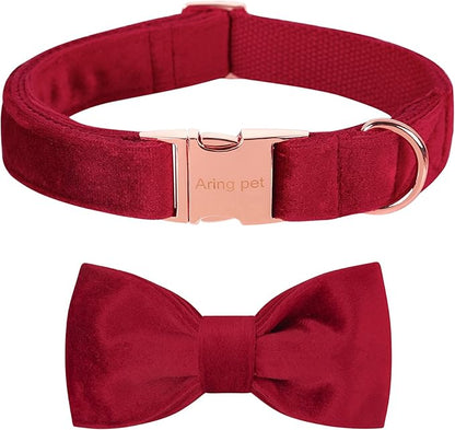 ARING PET Velvet Dog Collar-Soft Bowtie Dog Collars with Metal Buckle, Cute&Comfortable Christmas Red Dog Collar with Bow for Small Medium Large Dogs