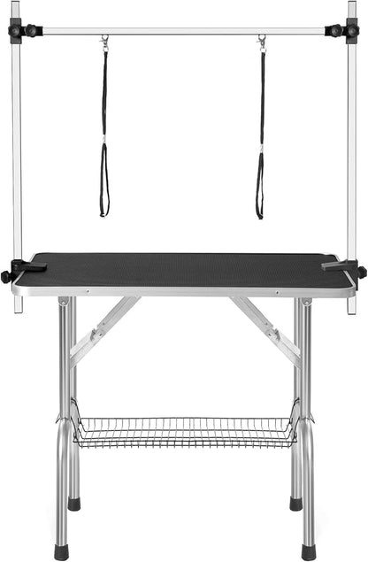 46" Dog Grooming Table, Folding Pet Grooming Table With Arm & Nosse & Mesh Tray For Bathing, Trimming, Drying, Grooming, Maximum Capacity Up To 330 Lbs
