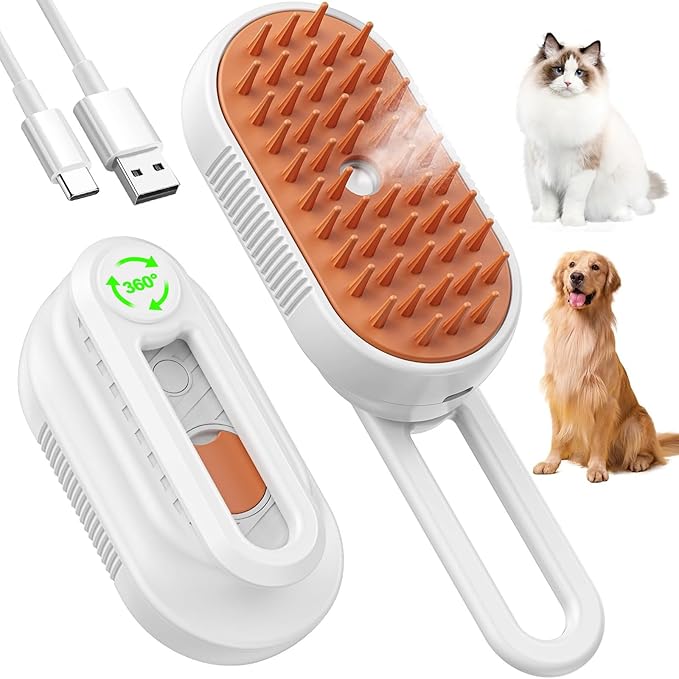 Dog Steam Brush for Shedding, 5 in 1 Cat Steamy Brushs Cleanser with Foldable Handle, Pet Spa Brush for Cats, Spritz Defur Comb for Pets, Steam Brushs for Cats and dogs, Pet Spray Hair Removal Comb