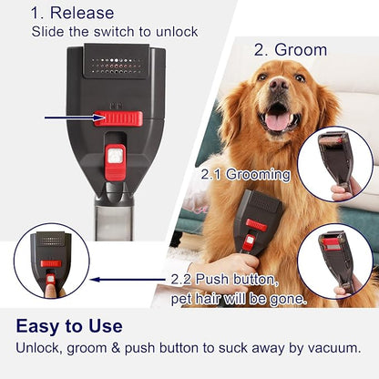 Dog Hair Vacuum Attachment for Most Vacuums, Pet Shedding Grooming Brush Tool with Long Extension Hose and Universal Vac Hose Adapters (Universal)