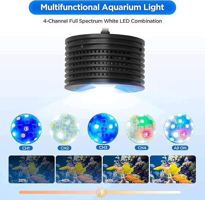 Lominie LED Aquarium Light, Full Spectrum Fish Tank Clip-on Saltwater Planted Light With Adjustable Gooseneck for Coral Tanks, Dimmable Nano Refugium Supports Remote WiFi