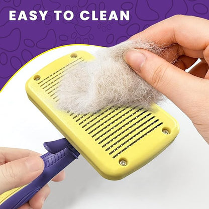 Dog & Cat Brush for Shedding with Self-cleaning, Deshedding Dog Brush for Long Short Haired Dogs and Indoor Cats, Slicker Brush for Dogs Removes Loose Fur, Dog Hair Brush for Massaging Grooming Purple