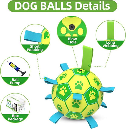 QDAN Dog Toys Soccer Ball, Interactive Dog Toys for Tug of War, Dog Tug Toy, Dog Water Toy, Durable Dog Balls for Small & Medium Dogs-Green&Yellow(6 inch)