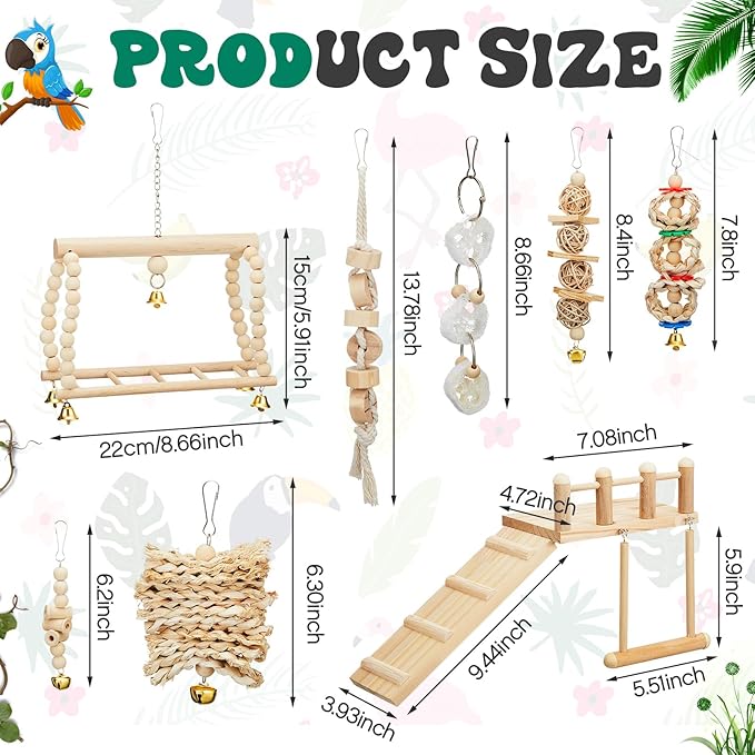 10 Pcs Parrot Swing Toys and Bird Perches Platform with Climbing Ladder Chewing Standing Hanging Parakeet Toys Bird Cage Accessories for Budgerigar Conure Cockatiel