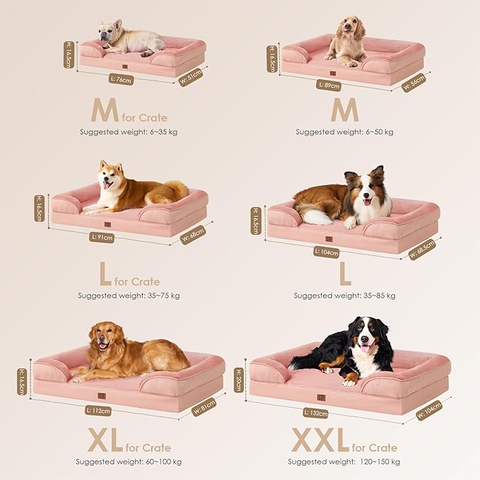 EHEYCIGA Orthopedic Dog Bed for Medium Dogs, Waterproof Memory Foam Medium Dog Beds with Sides, Non-Slip Bottom and Egg-Crate Foam Medium Dog Couch Bed with Washable Removable Cover, Dusty Pink