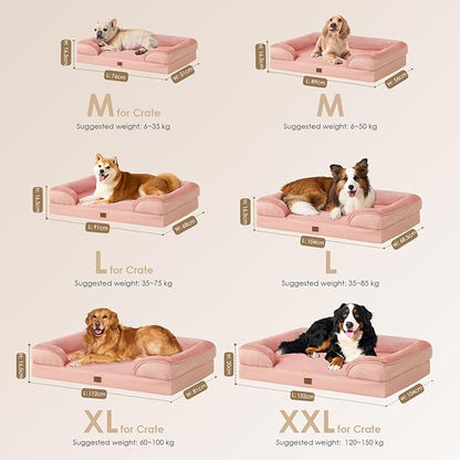 EHEYCIGA Orthopedic Dog Beds for Large Dogs, Waterproof Memory Foam Large Dog Bed with Sides, Non-Slip Bottom and Egg-Crate Foam Large Dog Couch Bed with Washable Removable Cover, Dusty Pink