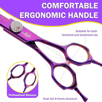7" Curved Dog Grooming Scissors  Professional 440C Stainless Steel Pet Shears with Safety Round Tips and Sharp Blades for Body Facial Nose Ear and Paw Hair Easy Use