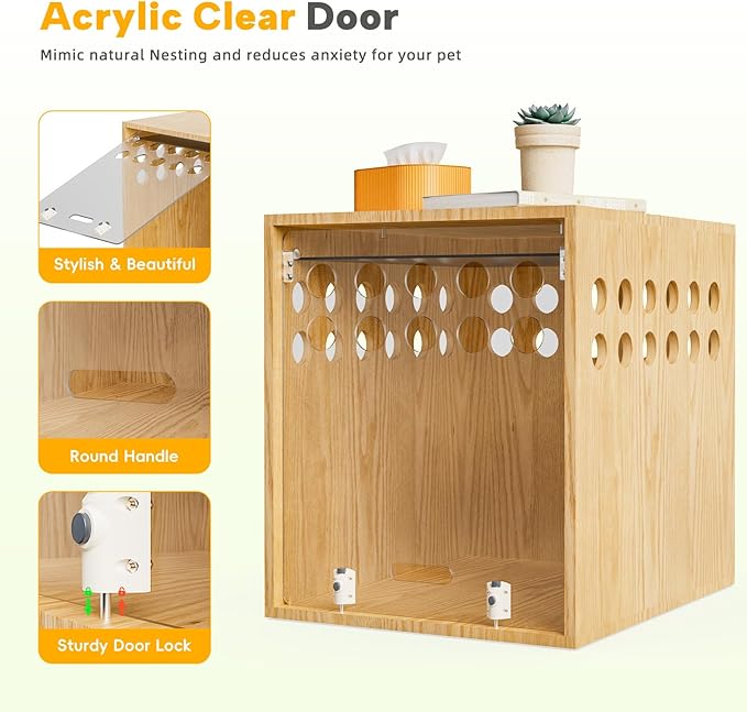 Dog Crate Furniture, SAUCE ZHAN Dog Kennel with Cushion for Small/Medium Dogs, End Side Table Wooden Crate for Pets Indoor, Wood Color