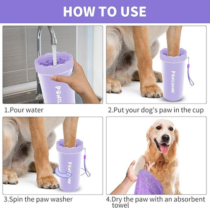 Dog Paw Cleaner for Dogs, (with 3Pcs Absorbent Towels & Adjustable Bath Brush) Dog Paw Washer,Pet Foot Cleaner (Purple, Large)