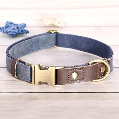Didog Soft Padded Leather Dog Collar for Large Dogs, Classic Heavy Duty Dog Collars with Quick Release Metal Buckle, Adjustable Large Dog Collar Leather,Blue,L