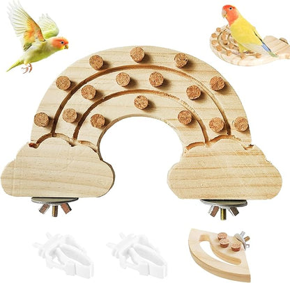 Bird Chew Toy with Screw Mount – Wooden Foraging Toy for Parrots, Cockatiels, Conures, Budgies, Finches, Small to Medium Birds, Secure Cage Attachment, Safe and Durable Design (Rainbow)