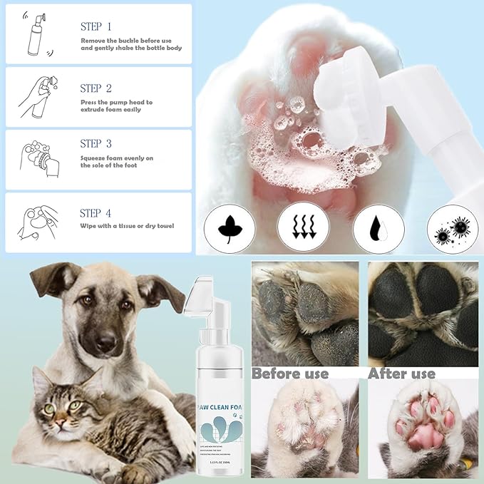 Dog Paw Cleaner Pet Paw Cleaning Kit with 150ml/5.12fl.oz Waterless Foaming Microfiber Towel Feet Balm Cordless Electric Paw Trimmer with LED Light Dog Cat Nail Clippers&Safety Stop