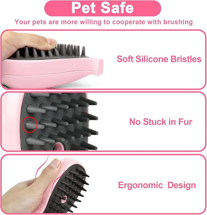 Nepfaivy Cat Steam Brush for Shedding - Steamy Cat Brush for Indoor Cats, Cat Hair Steam Brush for Massage, Spritz Defur Comb for Cats, Pet Steamer Brush for Shorted and Long Haired Dogs