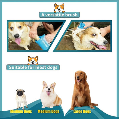 Dog Paw Washer with Handle, Absorbent Towels & Adjustable Bath Brush for Short and Long Hair, Muddy Foot Cleaner (Blue, Medium)