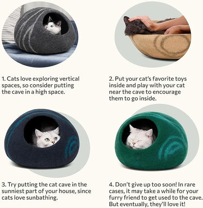 MEOWFIA Cat Cave  Premium Felt Cat Bed for Indoor Cats, Handmade 100% Merino Wool (Large, Dark Grey)