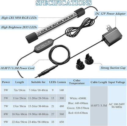 FEDOUR 11in Submersible Aquarium LED Light, 24/7 Aquarium Lights with Full Spectrum RGBW LEDs, IP68 Waterproof Fish Tank Light with Dimming, Timming and Color Adjustable