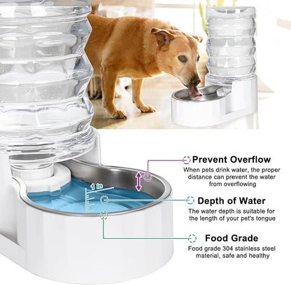 RIZZARI Automatic Gravity Pet Waterer: 7L White Stainless Steel Water Dispenser - Large Capacity Water Feeder for 25-35 LB Senior Dogs with Spinal Issues - for Living Room Bedroom