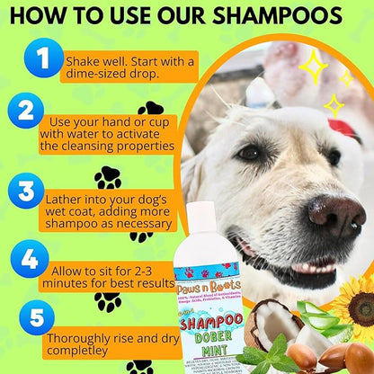 6-in-1 Dog Shampoo - Fast Relief for Allergies, Dry, Itchy, Skin. Premium & Beneficial Ingredients to Repair and Nourish The Skin/Coat. 100% Natural, Organic, Plant-Based, Dober-Mint