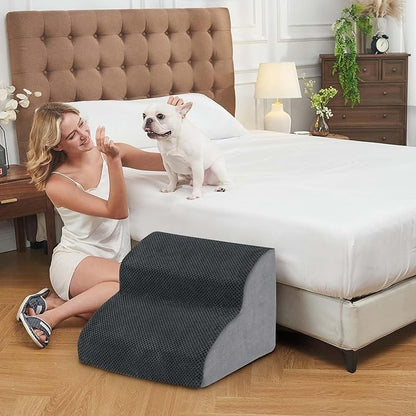 BOMOVA Dog Stairs for Small Dogs, 2-Step Dog Steps for Bed and Couch, High Density Foam Pet Stairs for Small Dogs and Cats, Non-Slip Bottom Dog Ramp, Grey, 2/3/4/5 Steps